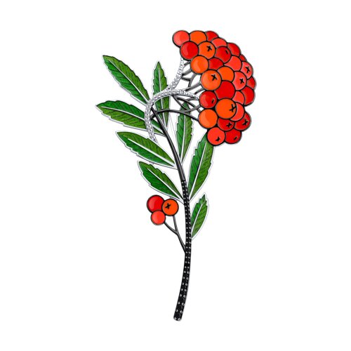 Брошь из серебра с камнями Фианит, Фианит Чёрный и Эмаль