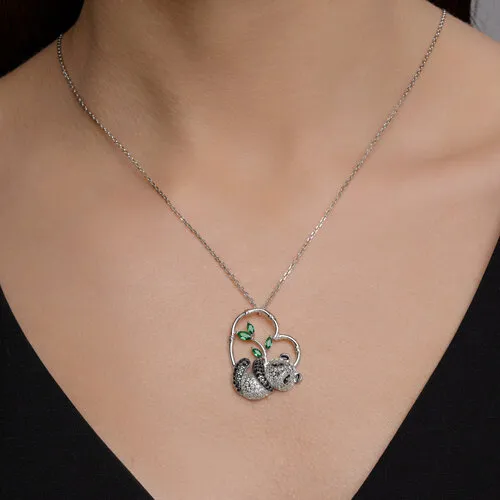 Colier din argint cu Cubic Zirconia Incolor, Cubic Zirconia Verde și Cubic Zirconia Negru