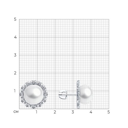 Cercei Pusete din argint  cu pietre Cubic Zirconia Incolor, Perla Albă