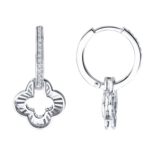 Серьги Конго из белого золота с камнями Бриллиант