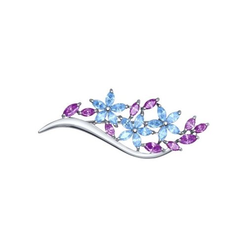 Broșă din argint  cu pietre Cubic Zirconia Liliachiu, Cubic Zirconia Albastru
