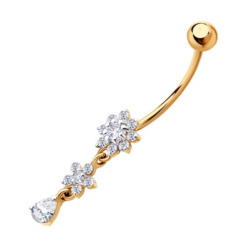 Пирсинг из красного золота с камнями Фианит