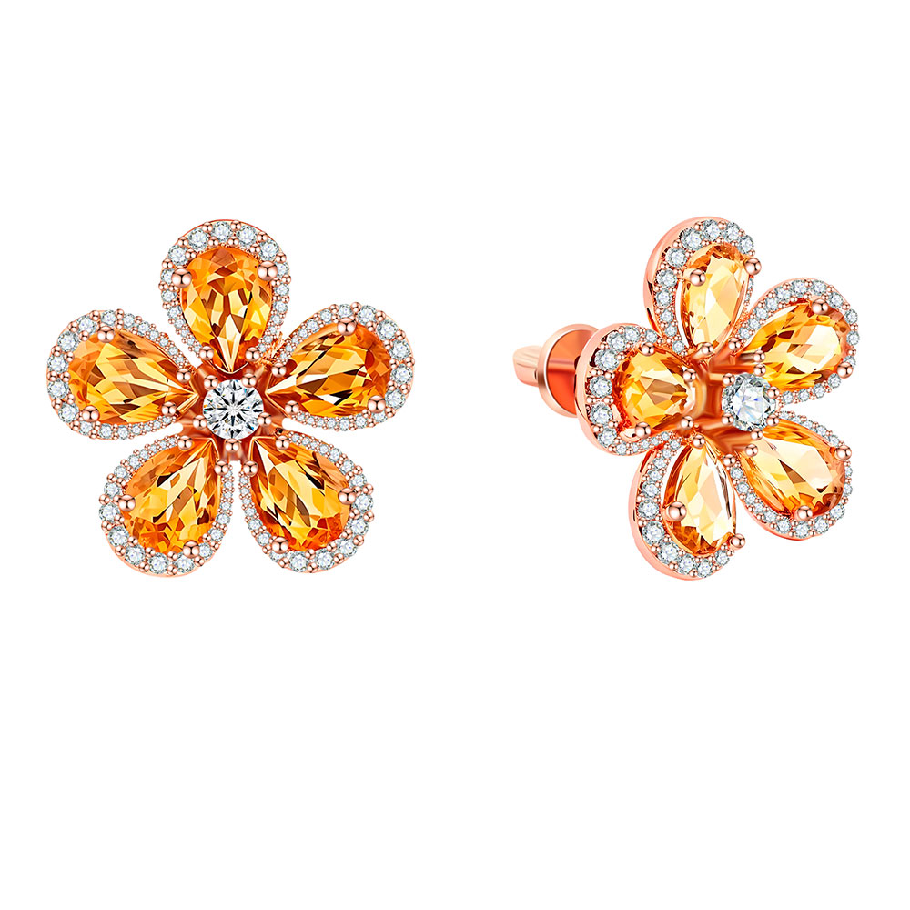 Cercei Pusete din aur roșu cu pietre Diamant, Citrin