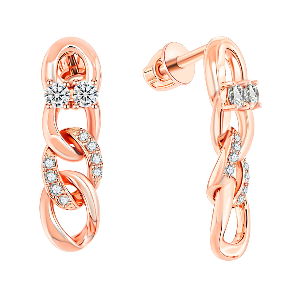 Cercei Pusete din aur roșu cu pietre Diamant