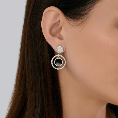Cercei Pusete din argint  cu pietre Cubic Zirconia Incolor, Agat negru