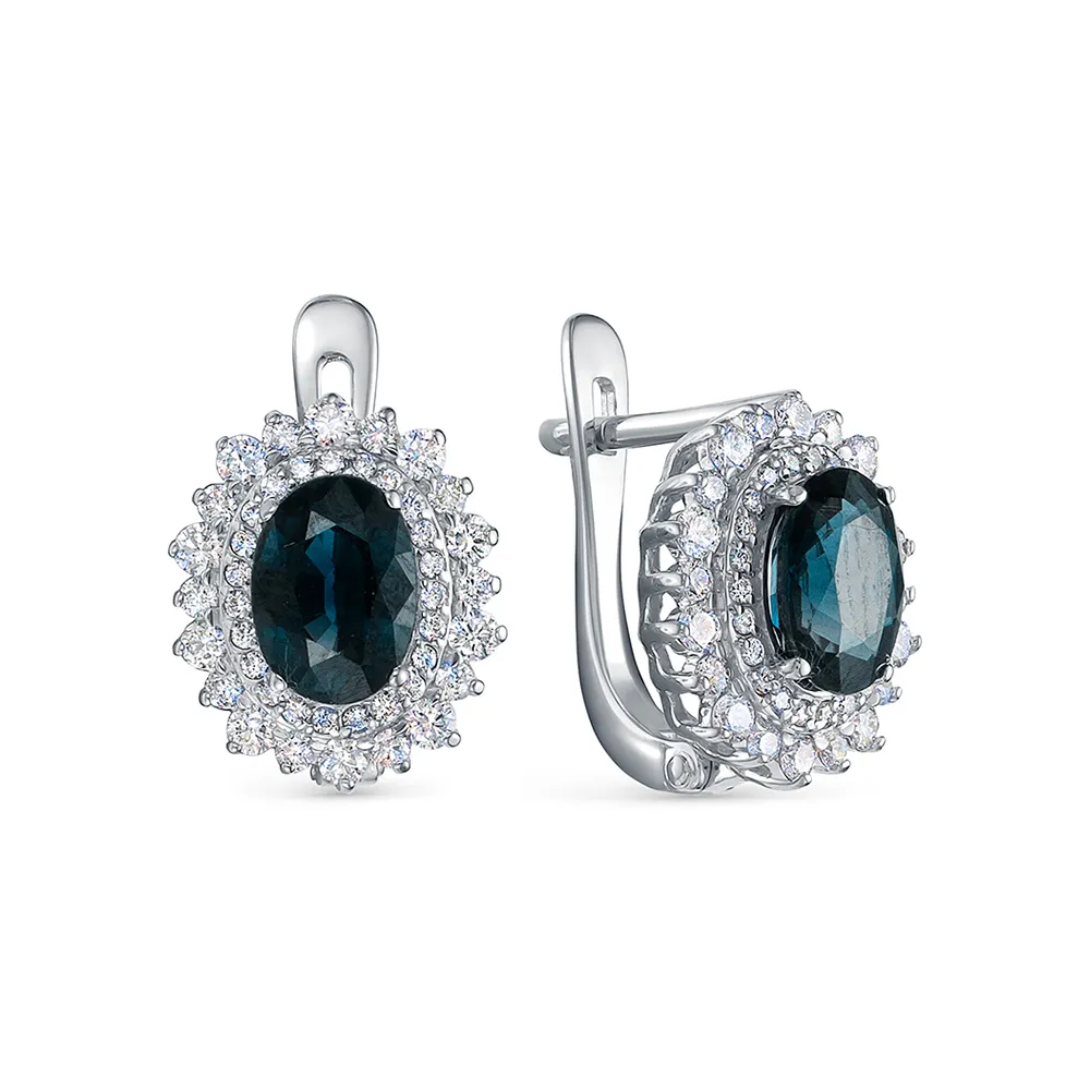 Cercei din aur alb cu Diamant, Safir