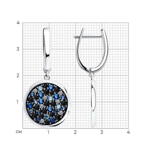 Cercei Suspendați din argint cu Cubic Zirconia Incolor, Cubic Zirconia Albastru și Cubic Zirconia Albastru Safir