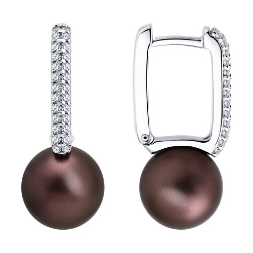 Cercei Creole din argint  cu pietre Cubic Zirconia Incolor, Perla Swarovski