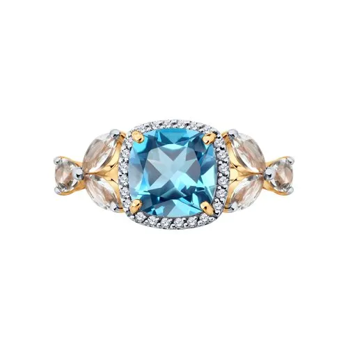 Inel din aur roșu cu Diamant, Cristal de munte și Topaz Swiss