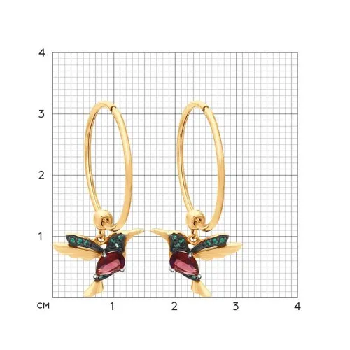 Cercei Creole din aur roșu cu Cubic Zirconia Verde, Rodolit