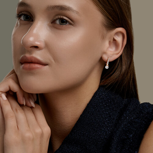 Cercei din aur roșu cu pietre Cubic Zirconia Incolor