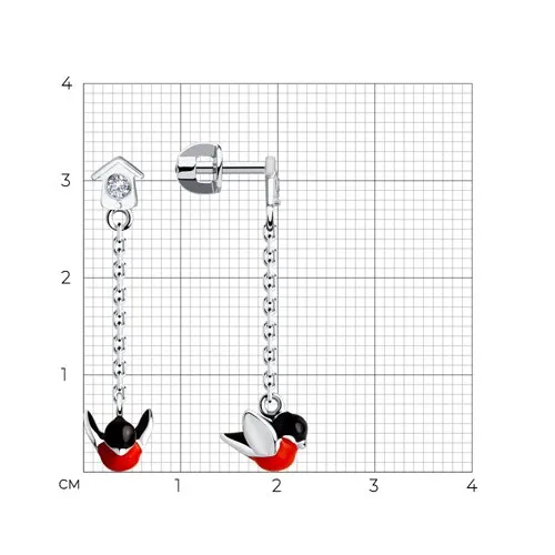 Cercei Pusete din argint cu Cubic Zirconia Incolor, Emailare