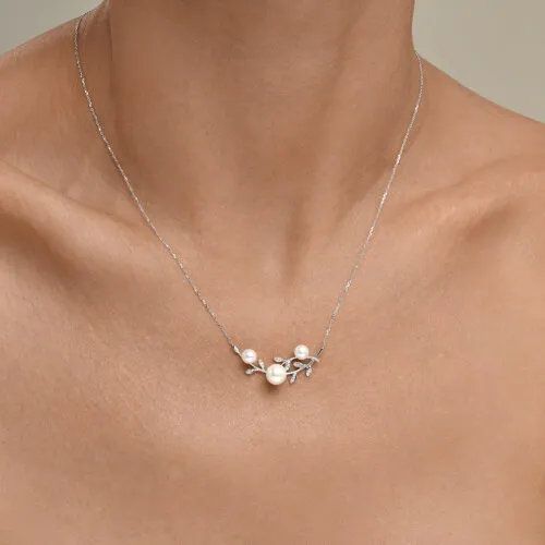 Colier din aur alb cu Diamant, Perla Albă