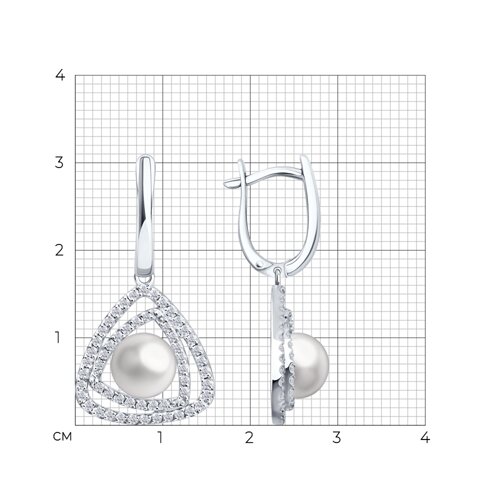 Cercei Suspendați din aur alb cu pietre Cubic Zirconia Incolor, Perla Albă