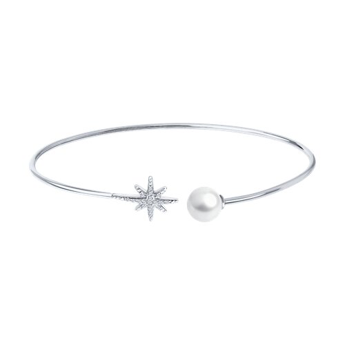 Brățară din aur alb cu pietre Diamant, Perla Albă