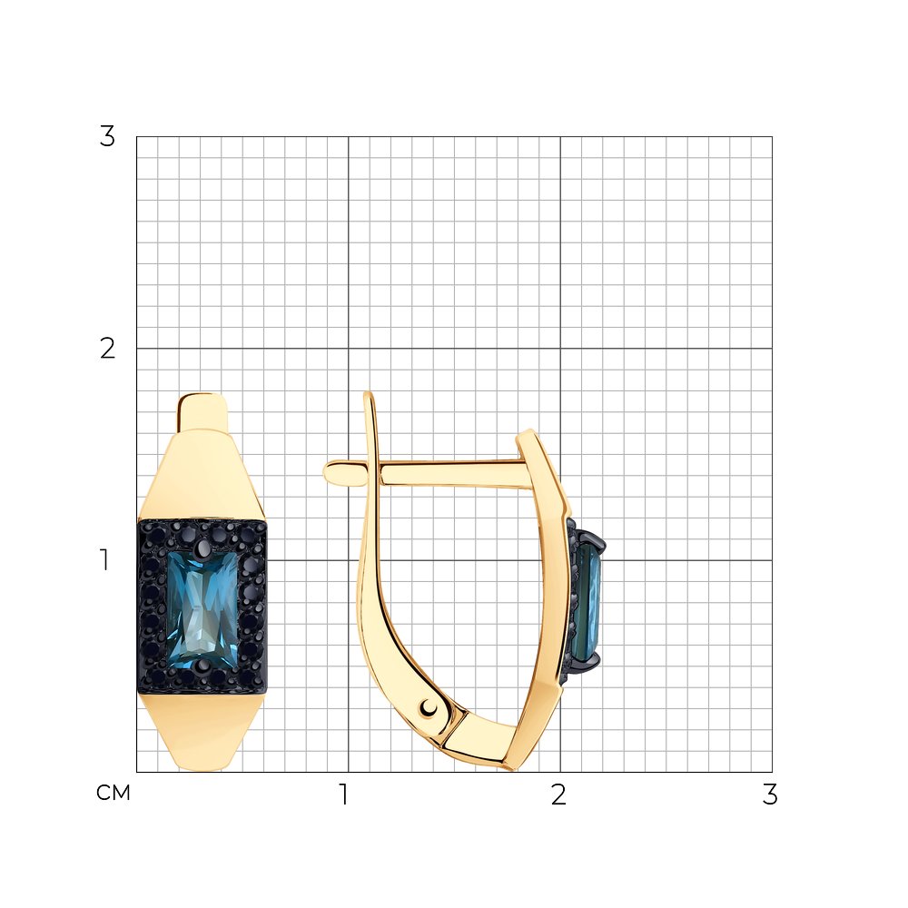 Cercei din aur roșu cu pietre Cubic Zirconia Negru, Topaz London