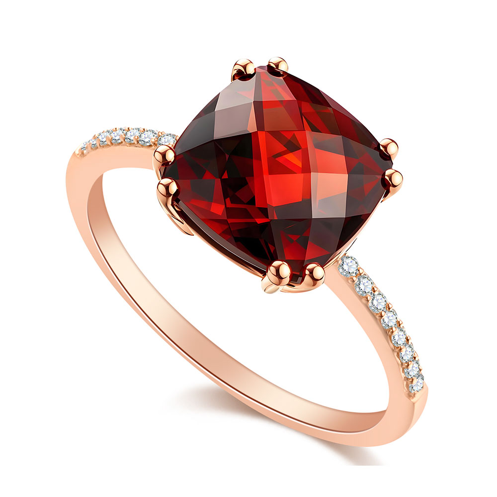 Inel din aur roșu cu pietre Diamant, Granat