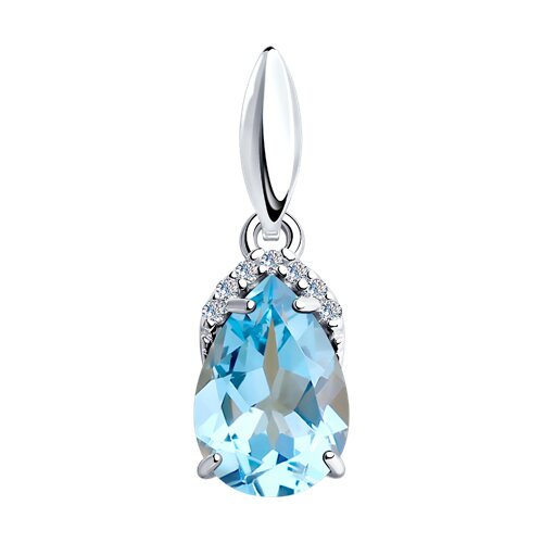 Pandantiv din argint  cu pietre Cubic Zirconia Incolor, Topaz albastru