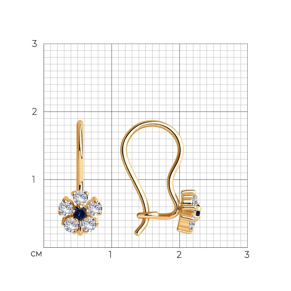 Cercei pentru copii din aur roșu cu pietre Cubic zirconia, Cubic zirconia Albastru Safir