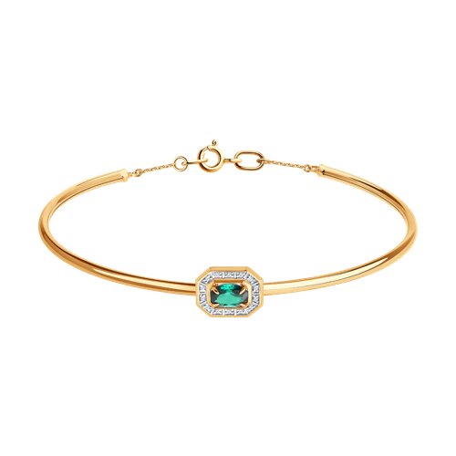 Браслет из красного золота с камнями Бриллиант, Изумруд гидротермальный