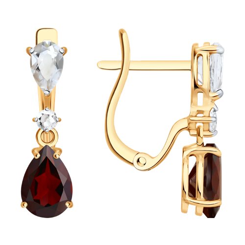 Cercei Suspendați din aur roșu cu pietre Cristal de munte, Granat