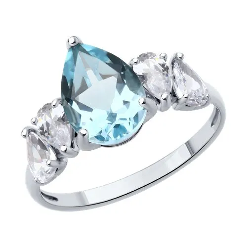 Inel din argint cu Cubic Zirconia Incolor, Topaz albastru
