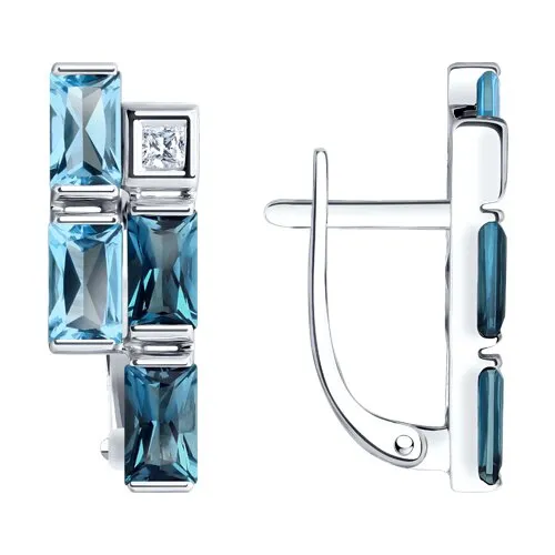 Cercei din aur alb cu Cubic Zirconia Incolor, Topaz Swiss și Topaz London