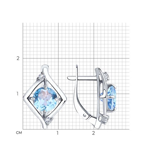 Cercei din argint  cu pietre Cubic Zirconia Incolor, Topaz albastru