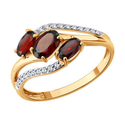 Inel din aur roșu cu pietre Cubic Zirconia Incolor, Granat