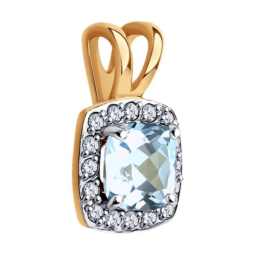 Pandantiv din aur roșu cu pietre Cubic Zirconia Incolor, Topaz albastru