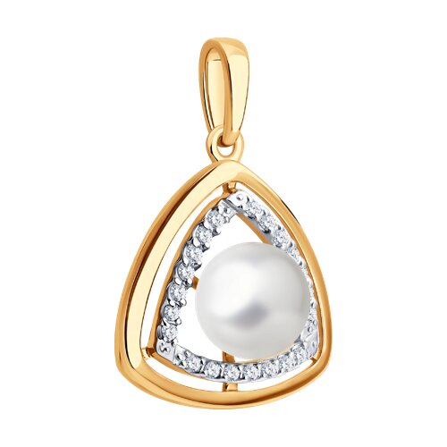 Pandantiv din aur roșu cu pietre Cubic Zirconia Incolor, Perla Albă