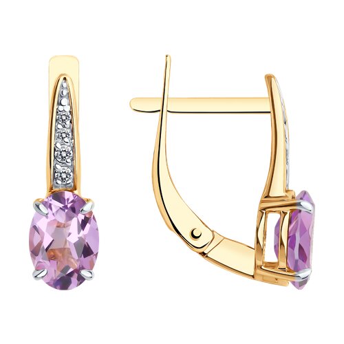 Cercei din aur roșu cu pietre Cubic Zirconia Incolor, Ametist