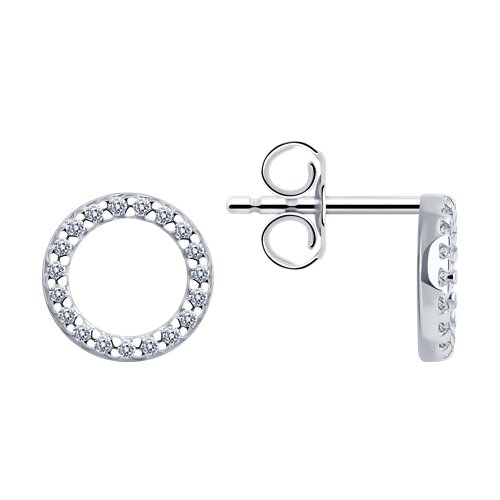 Серьги Пусеты из серебра с камнями Фианит