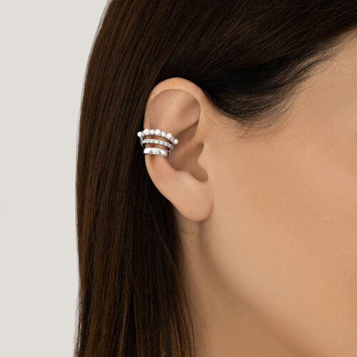 Cercel din argint  cu pietre Cubic Zirconia Incolor, Perla Albă
