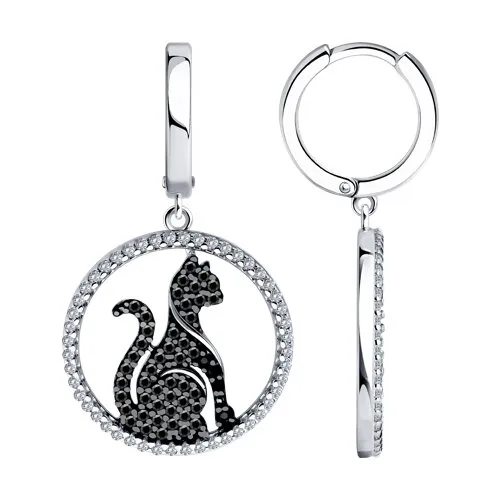 Cercei Creole din argint cu Cubic Zirconia Incolor, Cubic Zirconia Negru