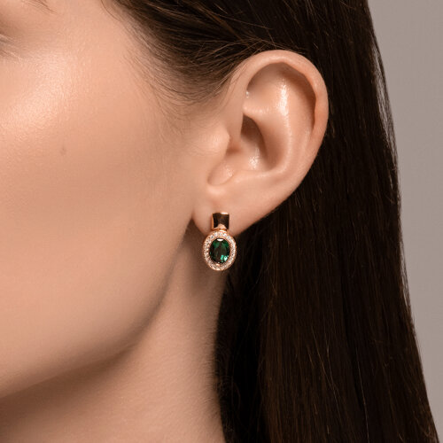 Cercei din aur roșu cu pietre Cubic Zirconia Incolor, Smarald Hidrotermal