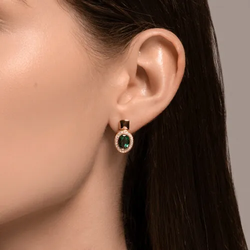 Cercei din aur roșu cu Cubic Zirconia Incolor, Smarald Hidrotermal