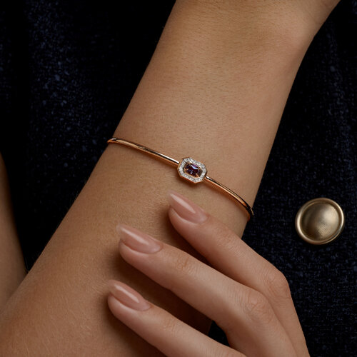 Браслет из красного золота с камнями Бриллиант, Александрит (синт.)