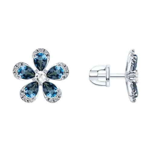 Cercei Pusete din aur alb cu Cubic Zirconia Incolor, Cristal de munte și Topaz London