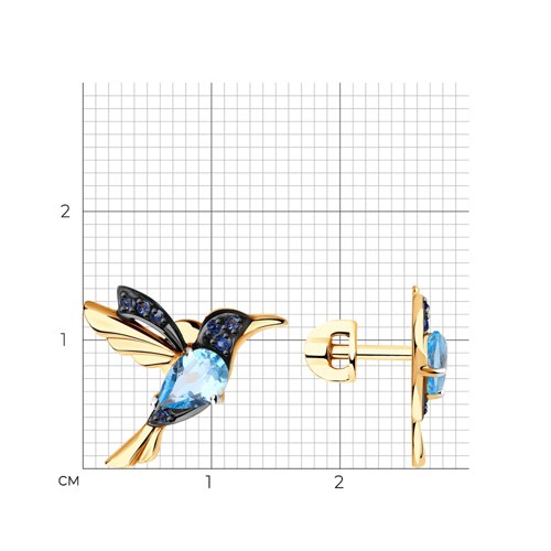 Cercei Pusete din aur roșu cu pietre Cubic Zirconia Albastru Safir, Topaz Swiss