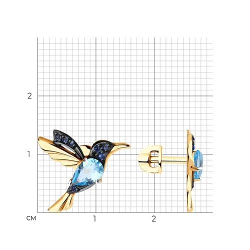 Cercei Pusete din aur roșu cu Cubic Zirconia Albastru Safir, Topaz Swiss