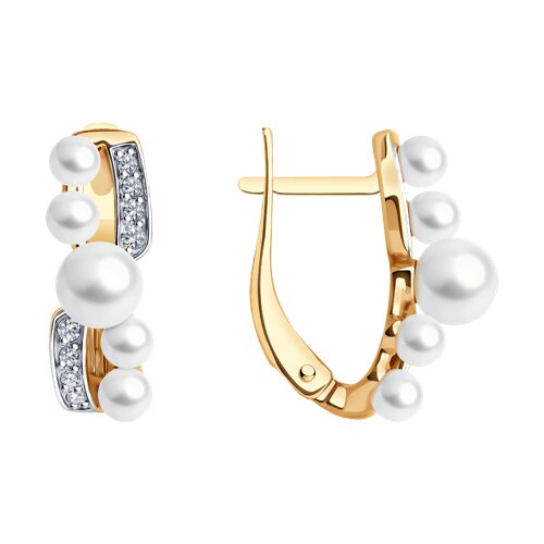 Cercei din aur roșu cu pietre Cubic Zirconia Incolor, Perla Albă