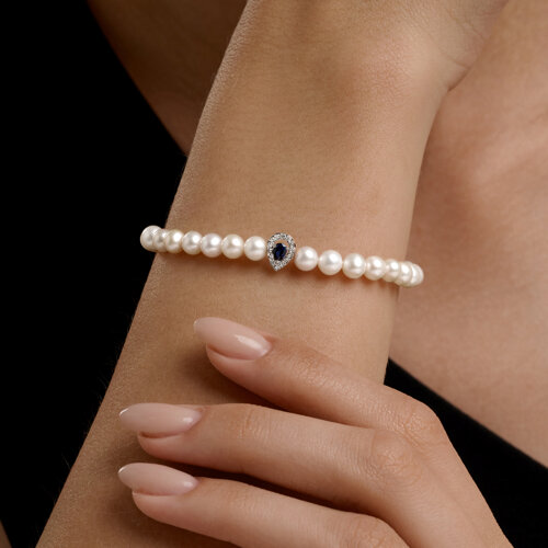 Brățară din aur roșu cu pietre Diamant, Perla Albă și Corindon