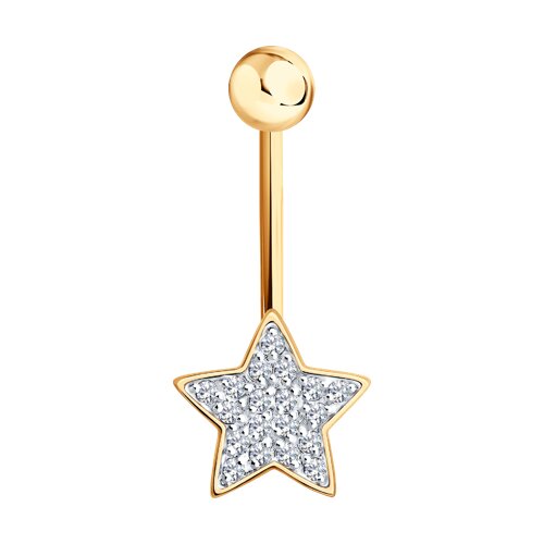 Пирсинг из красного золота с камнями Фианит