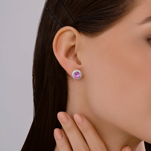 Cercei Pusete din aur roșu cu pietre Cubic Zirconia Incolor, Ametist