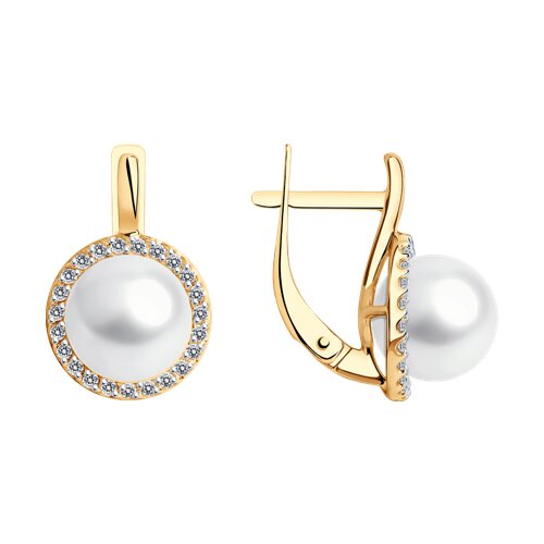 Cercei din aur roșu cu pietre Cubic Zirconia Incolor, Perla Albă