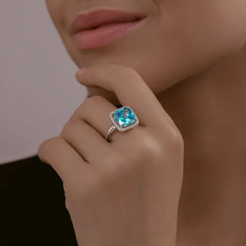 Inel din argint cu Cubic Zirconia Incolor, Cubic Zirconia Albastru