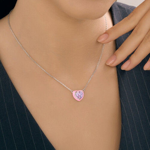 Colier din argint  cu pietre Cubic Zirconia Liliachiu, Emailare