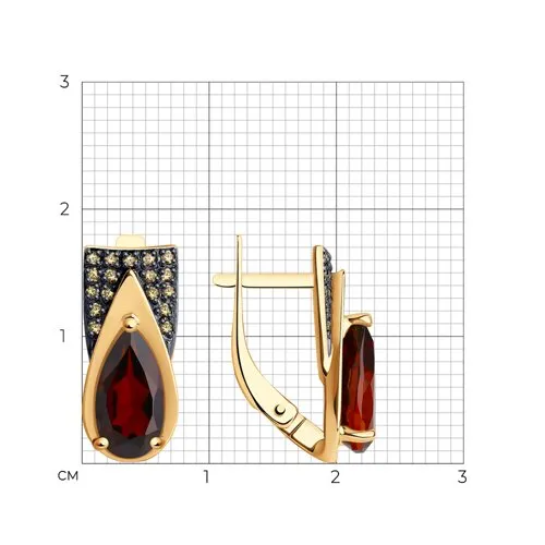 Cercei din aur roșu cu Cubic Zirconia Galben, Granat