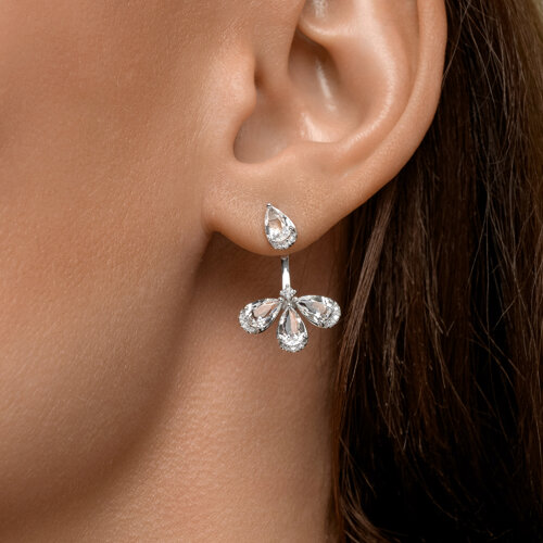 Cercei Pusete din aur alb cu pietre Diamant, Cristal de munte și Topaz